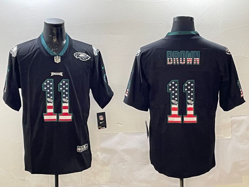 Men Philadelphia Eagles 11 Brown Black National Flag 2025 Nike Vapor Limited NFL Jersey style 9